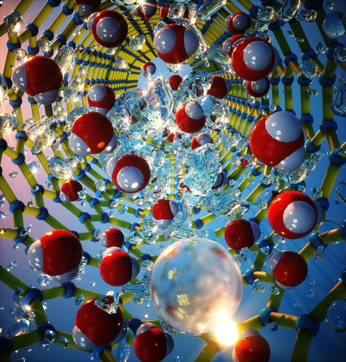 An artistic rendering of water molecules.